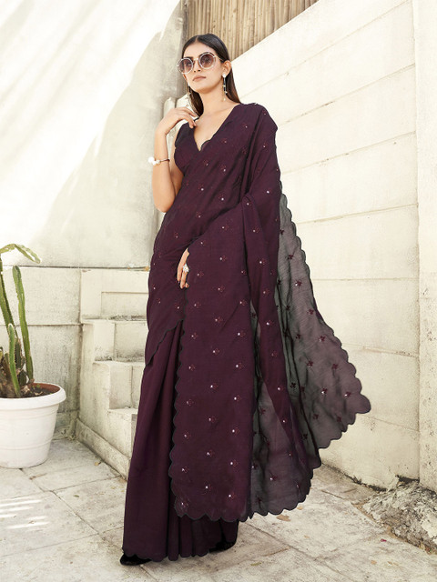 Tikhi Imli Solid Mirror Work Saree