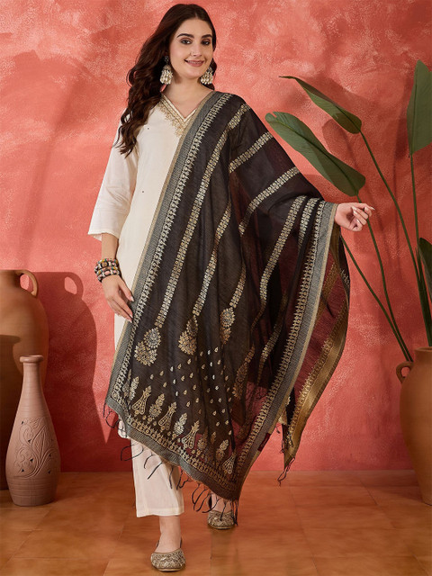 Sangria Ethnic Motifs Woven Design Pure Cotton Jacquard Dupatta