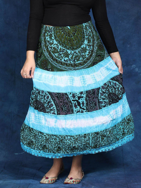 Exotic India Batik-Dyed Midi Skirt with Printed Flowers - Image 2