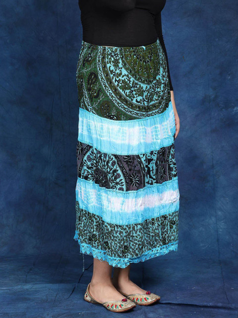 Exotic India Batik-Dyed Midi Skirt with Printed Flowers - Image 3