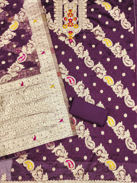 LeeliPeeri Designer Woven Design Organza Unstitched Dress Material - Image 3