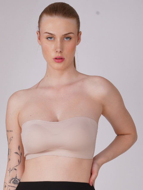 Poftik Solid Full Coverage Removable Padding Rapid Dry Strapless Bandeau Bra poftik