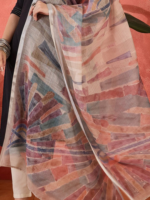 Sangria Abstract Woven Design Linen Dupatta - Image 2