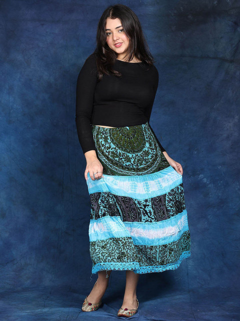 Exotic India Batik-Dyed Midi Skirt with Printed Flowers - Image 6