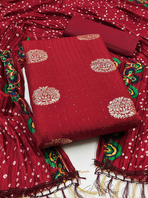 LeeliPeeri Designer Floral Woven Design Sequnnied Jacquard Unstitched Dress Material