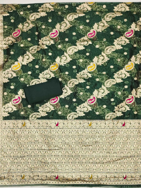 LeeliPeeri Designer Jacquard Floral Woven Design Organza Unstitched Dress Material - Image 4
