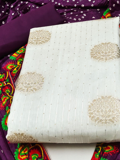 LeeliPeeri Designer Jacquard Floral Woven Design Unstitched Dress Material - Image 2