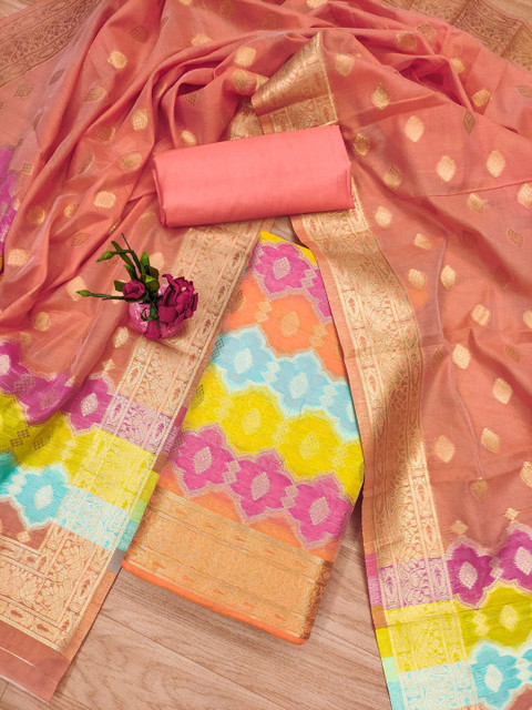 LeeliPeeri Designer Floral Woven Design Cotton Silk Unstitched Dress Material
