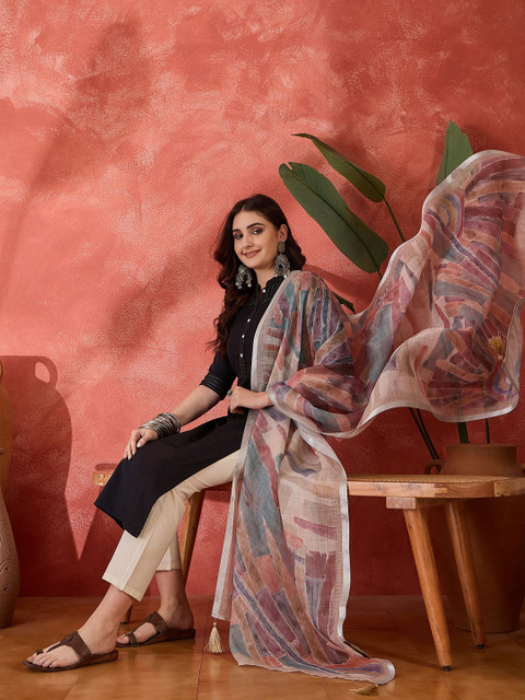 Sangria Abstract Woven Design Linen Dupatta - Image 5