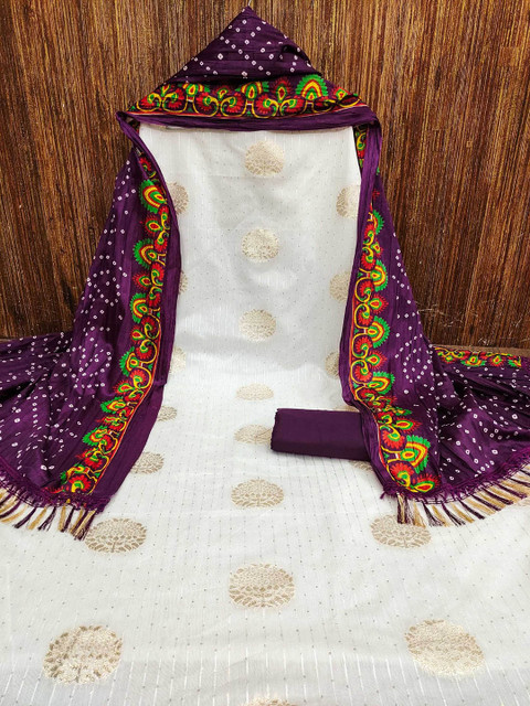 LeeliPeeri Designer Jacquard Floral Woven Design Unstitched Dress Material - Image 3