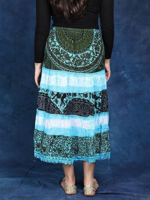 Exotic India Batik-Dyed Midi Skirt with Printed Flowers - Image 5