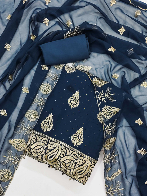 LeeliPeeri Designer Ethnic Motifs Embroidered Beads and Stones Unstitched Dress Material