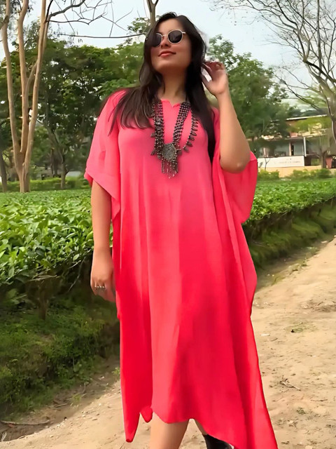Maaesa Women Tie & Dye Round Neck Extended Sleeves Crepe Kaftan Kurta