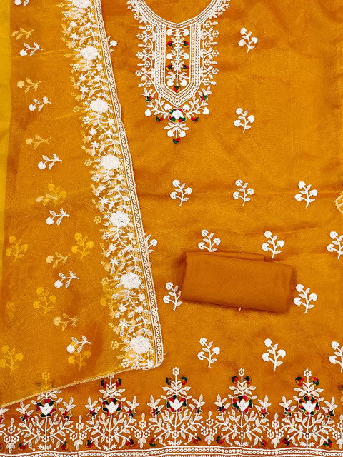 LeeliPeeri Designer Floral Embroidered Thread Work Organza Unstitched Dress Material - Image 3