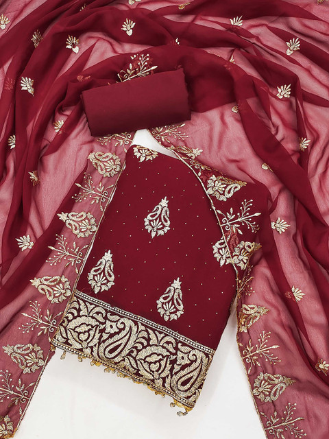 LeeliPeeri Designer Ethnic Motifs Embroidered Stones Work Unstitched Dress Material - Image 2