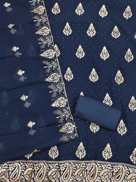 LeeliPeeri Designer Ethnic Motifs Embroidered Beads and Stones Unstitched Dress Material - Image 3