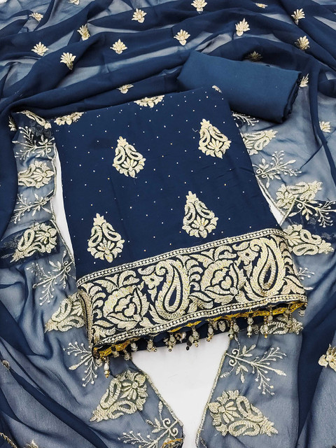 LeeliPeeri Designer Ethnic Motifs Embroidered Beads and Stones Unstitched Dress Material - Image 2