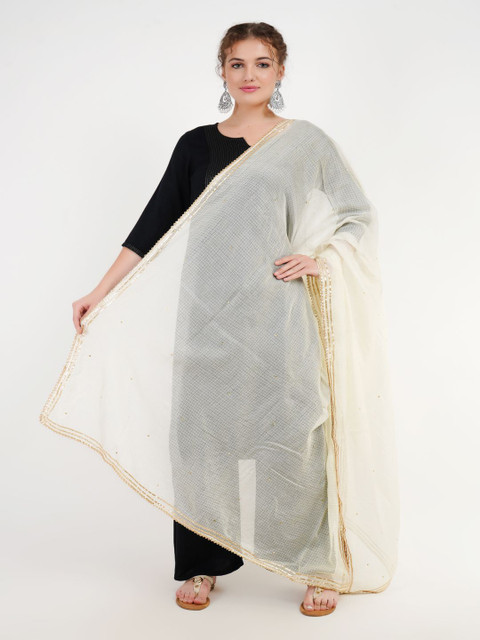 Karthav Fashion Floral Embellished Stones Work Cotton Kota Dupatta