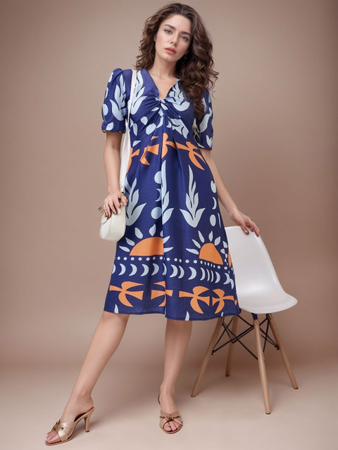 DressBerry Printed Draped Empire Midi Dress