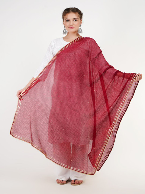 Karthav Fashion Floral Embellished Stones Work Cotton Kota Dupatta