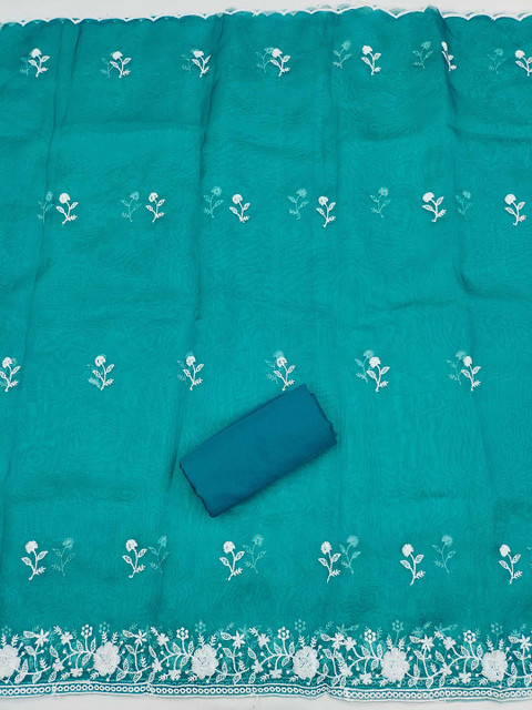 LeeliPeeri Designer Floral Embroidered Thread Work Organza Unstitched Dress Material - Image 4