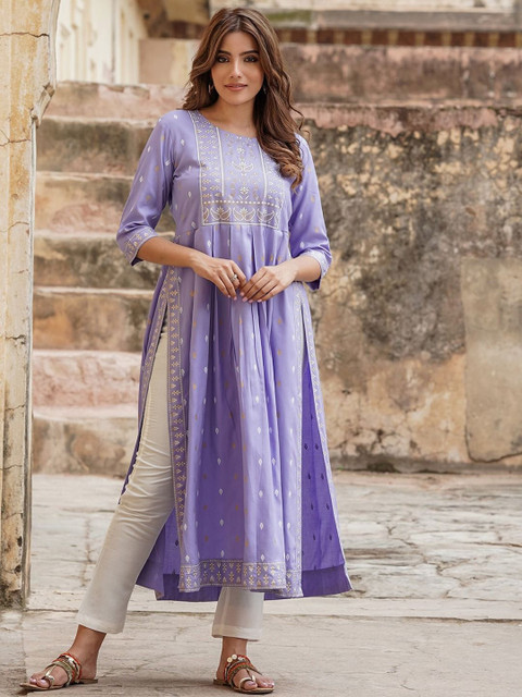 KALINI Ethnic Motifs Printed Round Neck Anarkali Kurta
