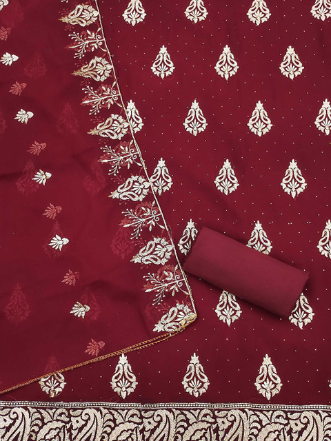 LeeliPeeri Designer Ethnic Motifs Embroidered Stones Work Unstitched Dress Material - Image 3