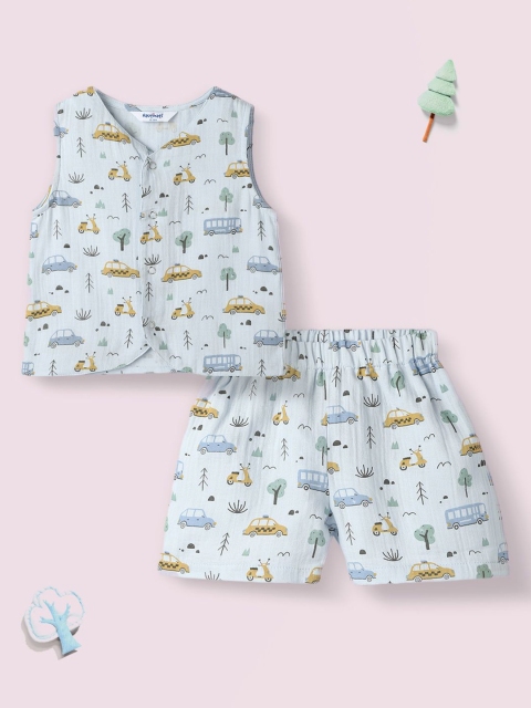 Nauti Nati Boys Printed Pure Cotton Jhabla With Shorts