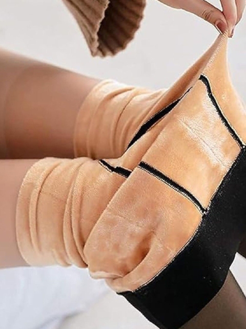 CareDone Women High Waist Stretchable Fleece Thermal Winter Dual Tone Stockings - Image 4