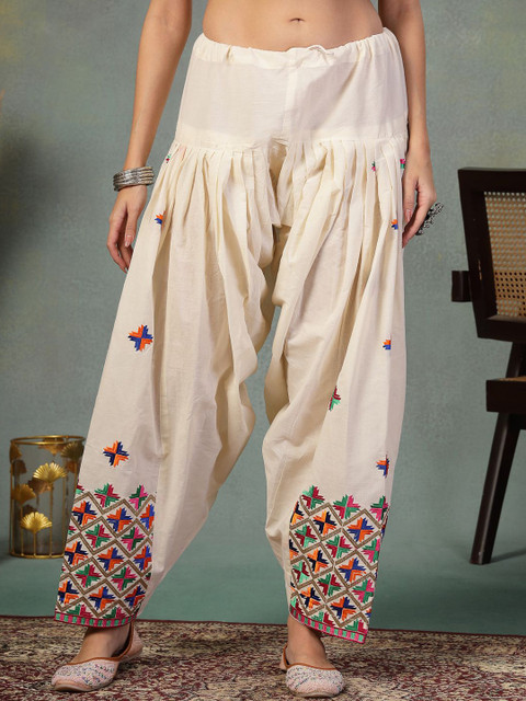 Moda Rapido Women Embroidered Phulkari Mid-Rise Loose Fit Cotton Salwar