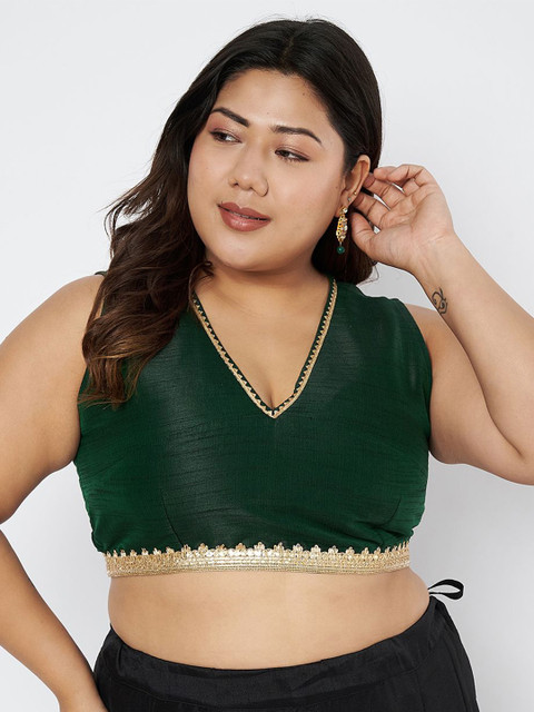 studio rasa Women Plus Size Embellished Fitted Crop Top