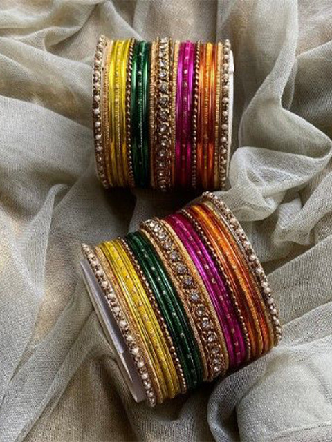 leshya Set Of 2 Artificial Stone-Studded & Beaded Bangles