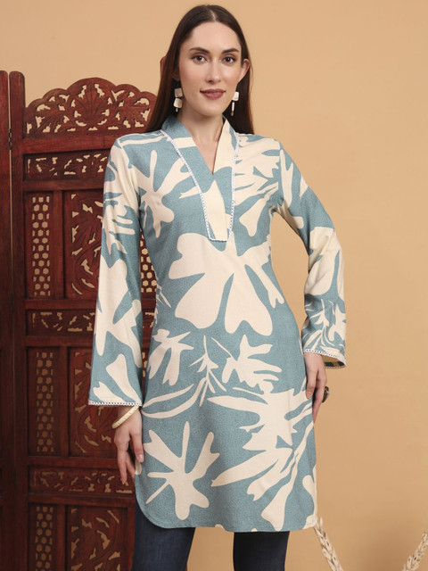 Anouk Rustic Floral Printed V-Neck Long Bell Sleeves Straight Kurta