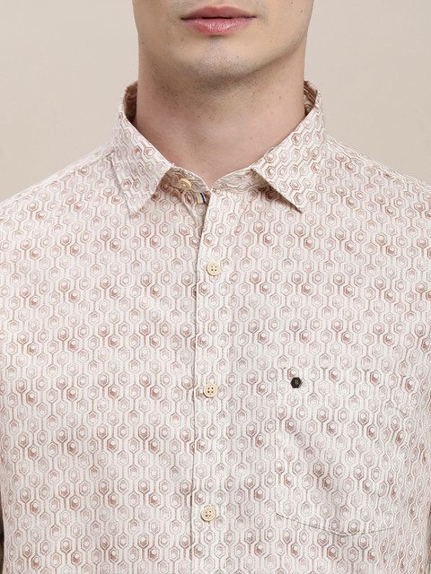 Turtle Men Relaxed Slim Fit Spread Collar Geometric Printed Cotton Formal Shirt - Image 2