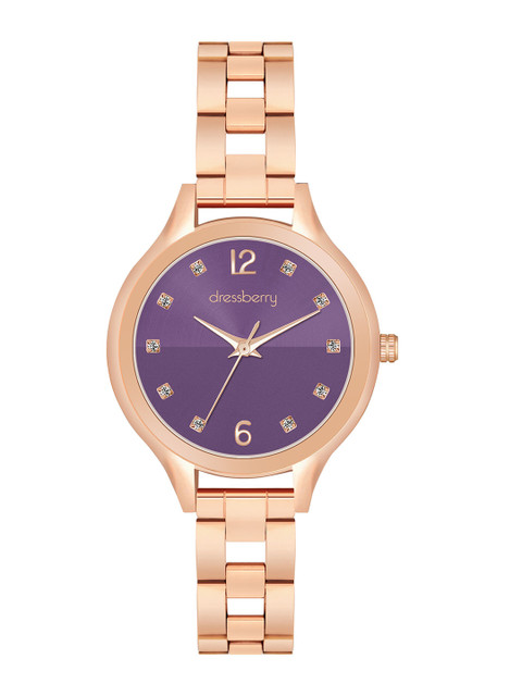 DressBerry Women Brass Embellished Dial & Stainless Steel Straps Analogue Watch DB-033-Purple