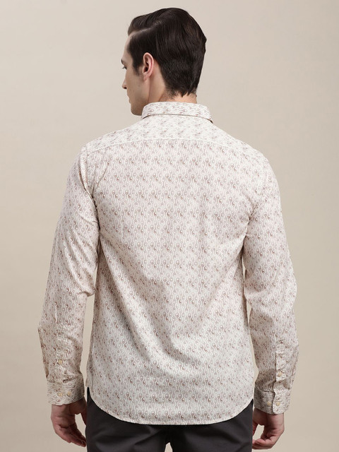 Turtle Men Relaxed Slim Fit Spread Collar Geometric Printed Cotton Formal Shirt - Image 4