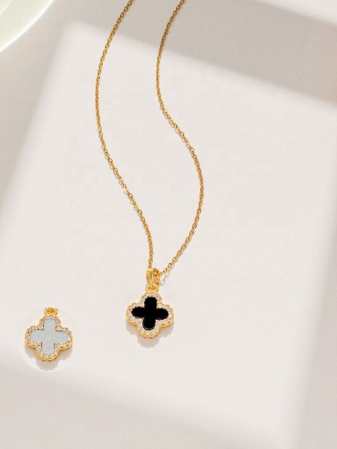 MYKI Stainless Steel Gold-Plated Floral Pendant With Chain