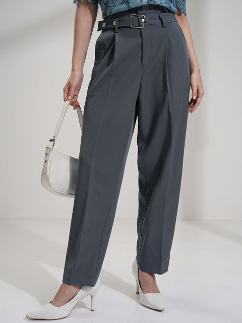 CHIC BY TOKYO TALKIES Women Mid-Rise Loose Fit Pleated Trousers