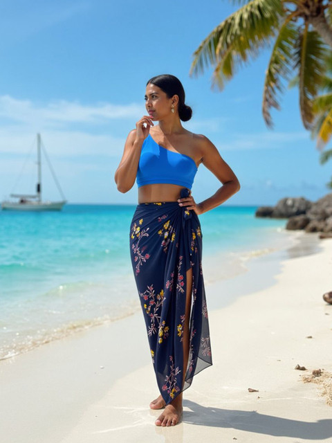 Aoba Blue, Yellow & Pink Floral Printed Tie-Up Sarong