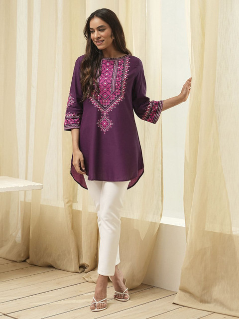 Biba Floral Embroidered Mirror Work A-Line Kurti