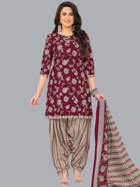 Simmu Floral Printed Pure Cotton Unstitched Dress Material
