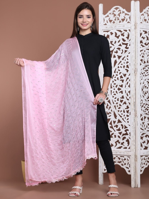 LOOM LEGACY Striped Embroidered Sequinned Dupatta