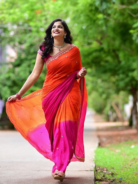 HERE&NOW Ombre Embroidered Saree