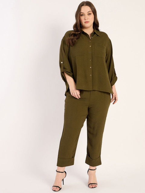 FEMMELLA Plus Size Dual Pocket Shirt With Trousers