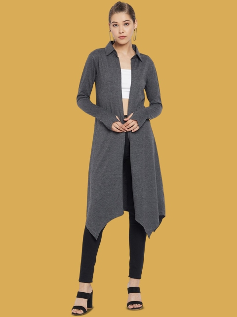Hypernation Shirt Collar Longline Open Front Shrug