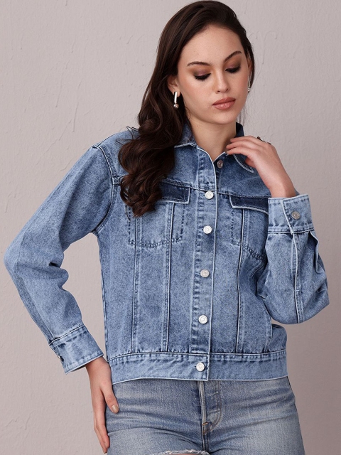 Miss Chase Women Washed without Denim Jacket with Patchwork