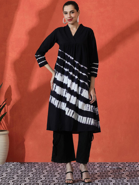 Sangria Tie & Dye Printed Pure Cotton A-Line Kurta