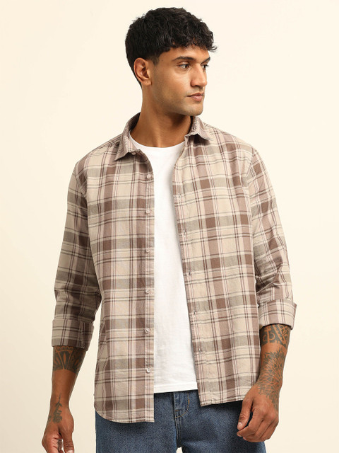 Bushirt Men Classic Opaque Checked Casual Shirt