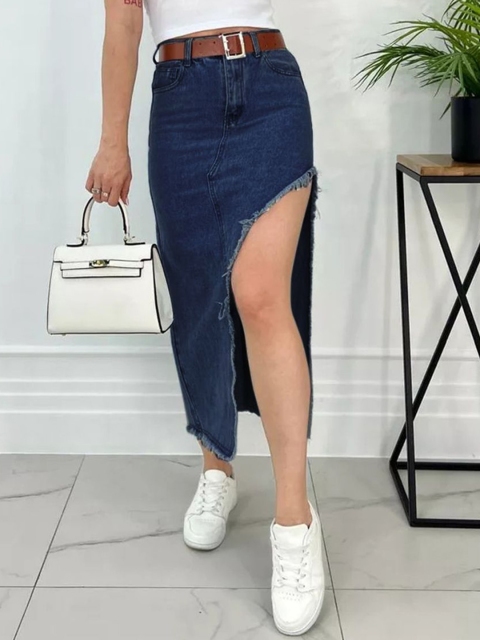 AAHWAN High Waist Midi Middle Slit Skirt - Image 4