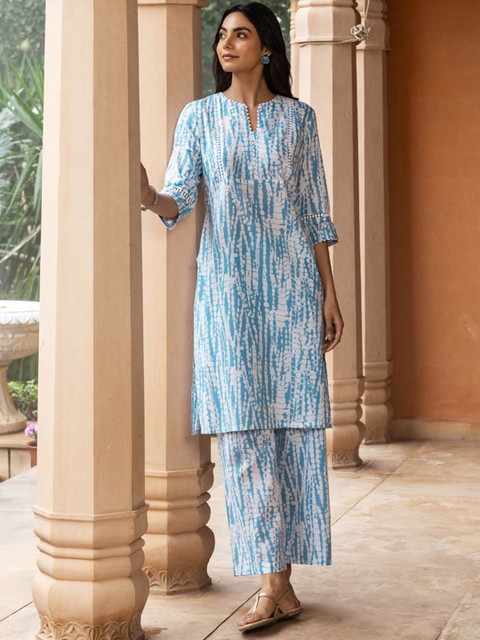 FIORRA Women Printed Regular Pure Cotton Kurta with Trousers